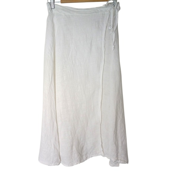 Unbranded Dresses & Skirts - White Linen Wrap Midi Skirt Elastic Back Side Tie Coastal Minimalist Pocket